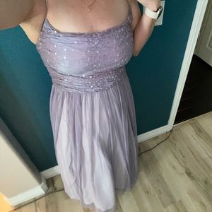Purple sequins and tulle lace back formal gown